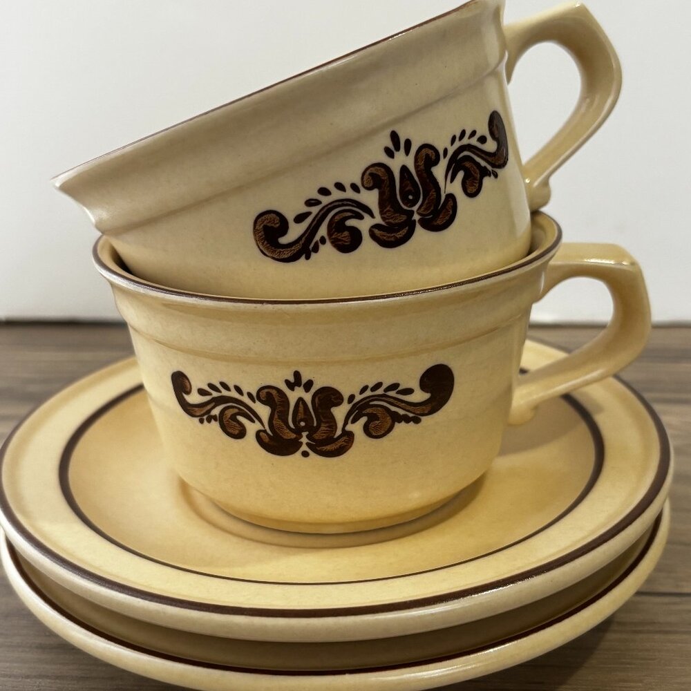 1970s coffee mug and saucer set | Vintage stoneware mugs | Retro kitchenware |